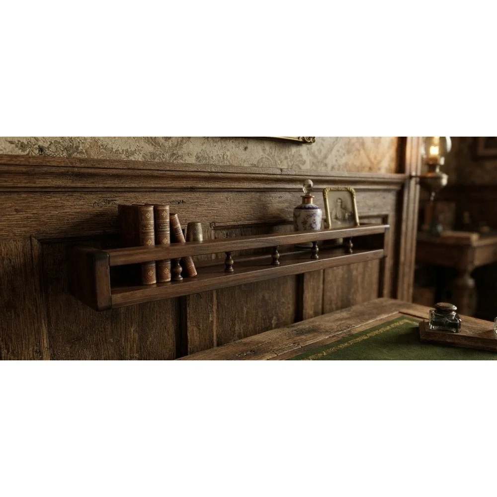 Vintage Dark Wood Spice Rack Wall Mount Gallery Rail Display Shelf 24 Inch